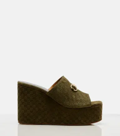 Gucci Horsebit GG suede wedge mules | Thumbnail 4 Gucci Horsebit GG suede wedge mules | Thumbnail 4