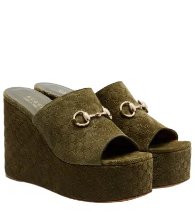 Gucci Horsebit GG suede wedge mules | Thumbnail 1 Gucci Horsebit GG suede wedge mules | Thumbnail 1
