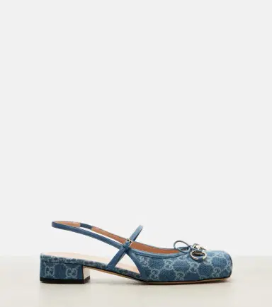 Gucci Horsebit GG denim slingback pumps | Thumbnail 3 Gucci Horsebit GG denim slingback pumps | Thumbnail 3