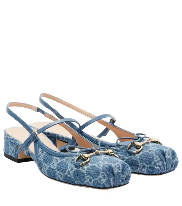 Gucci Horsebit GG denim slingback pumps