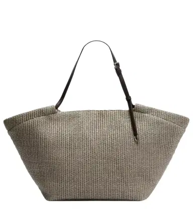 Brunello Cucinelli Leather-trimmed raffia tote bag | Thumbnail 1 Brunello Cucinelli Leather-trimmed raffia tote bag | Thumbnail 1