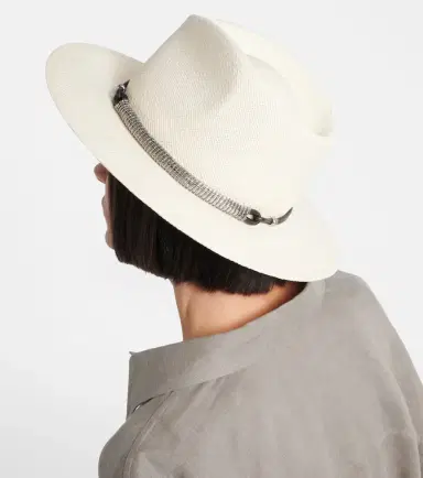 Brunello Cucinelli Leather-trimmed straw fedora hat | Thumbnail 2 Brunello Cucinelli Leather-trimmed straw fedora hat | Thumbnail 2