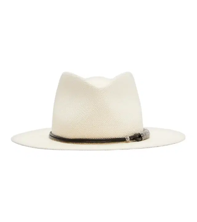Brunello Cucinelli Leather-trimmed straw fedora hat