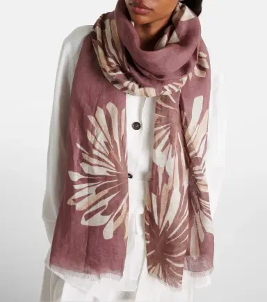 Brunello Cucinelli Floral linen scarf | Thumbnail 4 Brunello Cucinelli Floral linen scarf | Thumbnail 4