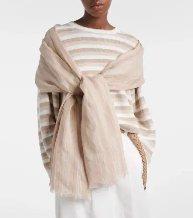 Brunello Cucinelli Striped linen-blend scarf | Thumbnail 4