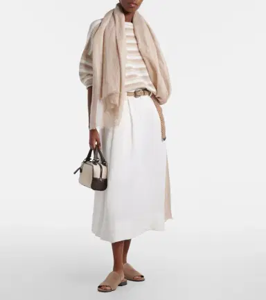 Brunello Cucinelli Striped linen-blend scarf | Thumbnail 5