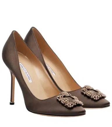 Manolo Blahnik Hangisi 90 embellished satin pumps | Thumbnail 1 Manolo Blahnik Hangisi 90 embellished satin pumps | Thumbnail 1