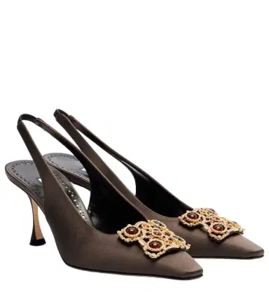 Manolo Blahnik Cupida 70 embellished satin slingback pumps | Thumbnail 1