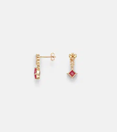 STONE AND STRAND 14kt gold earrings with diamonds, pink sapphire, and ruby | Thumbnail 4