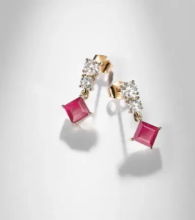 STONE AND STRAND 14kt gold earrings with diamonds, pink sapphire, and ruby | Thumbnail 5