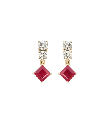 STONE AND STRAND 14kt gold earrings with diamonds, pink sapphire, and ruby | Thumbnail 1