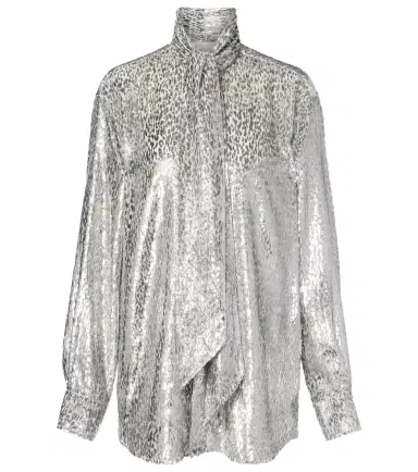 Stella McCartney Leopard-print scarf-detail lamé shirt | Thumbnail 1 Stella McCartney Leopard-print scarf-detail lamé shirt | Thumbnail 1