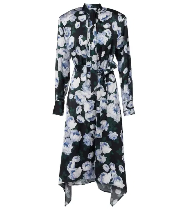 Floral tie-neck satin midi dress