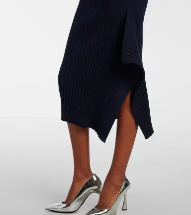 Stella McCartney Ribbed-knit ruffled cotton midi skirt | Thumbnail 5
