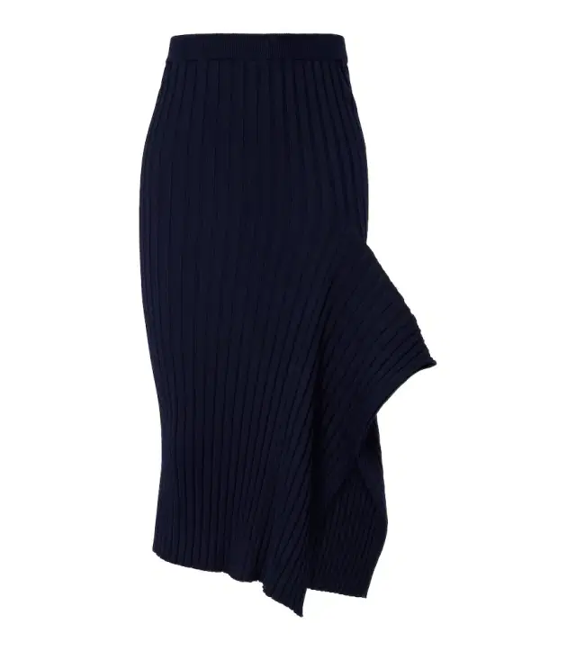 Ribbed-knit ruffled cotton midi skirt