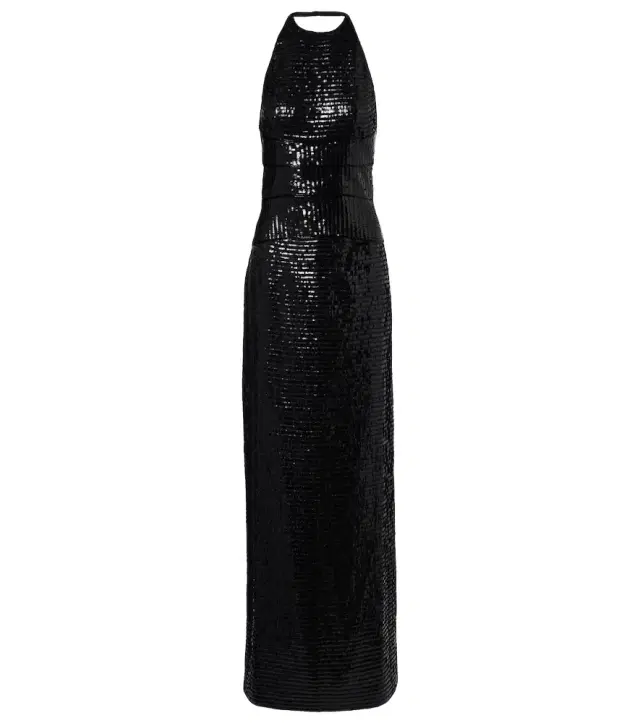 Sequined halterneck silk gown