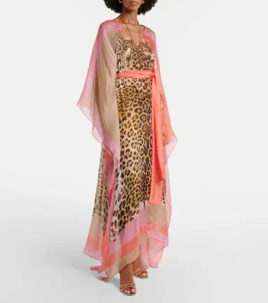 Roberto Cavalli Printed belted silk kaftan | Thumbnail 4