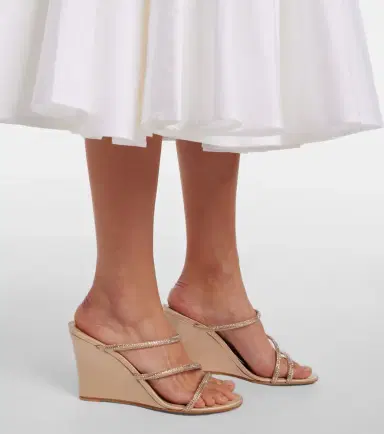 René Caovilla Crystal-embellished satin wedges | Thumbnail 6