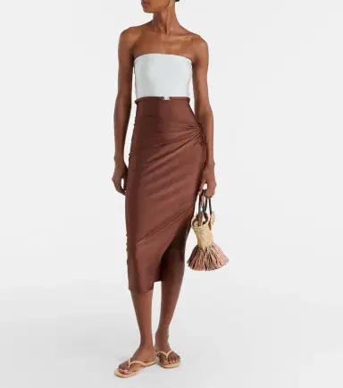 ADRIANA DEGREAS Solid Ruched gathered midi skirt | Thumbnail 3