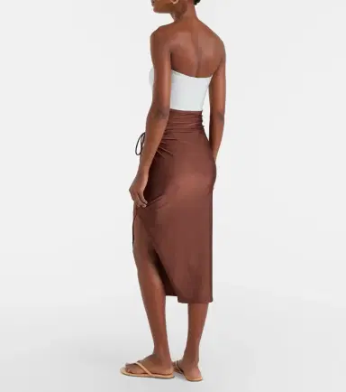 ADRIANA DEGREAS Solid Ruched gathered midi skirt | Thumbnail 5