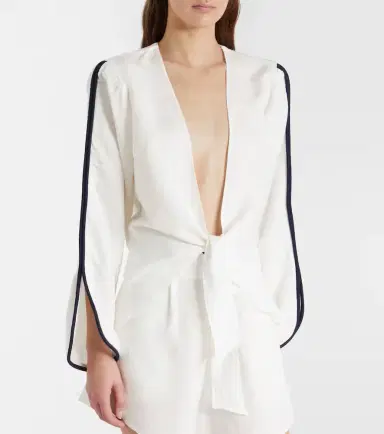 ADRIANA DEGREAS Bicolor linen-blend top | Thumbnail 3