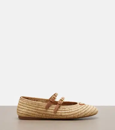 Prada Crochet raffia-effect Mary Jane flats | Thumbnail 2