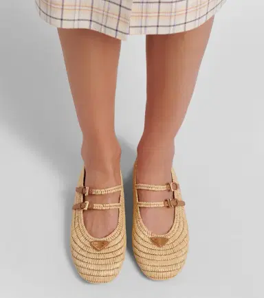 Prada Crochet raffia-effect Mary Jane flats | Thumbnail 6