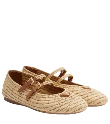 Prada Crochet raffia-effect Mary Jane flats | Thumbnail 1
