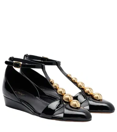 Chloé Chloé Cleia studded patent leather wedges | Thumbnail 1 Chloé Chloé Cleia studded patent leather wedges | Thumbnail 1