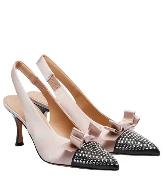 Chloe Chloé Alba studded leather-trimmed satin pumps