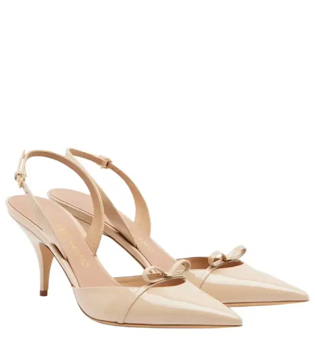 Ferragamo Bow-detail patent leather slingback pumps