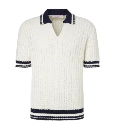 Orlebar Brown Swift crochet striped cotton polo shirt | Thumbnail 1