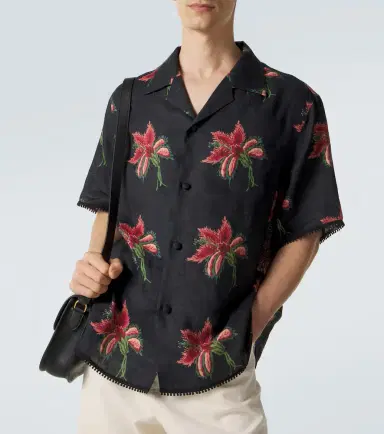 Valentino Floral lace-trimmed linen bowling shirt | Thumbnail 3 Valentino Floral lace-trimmed linen bowling shirt | Thumbnail 3