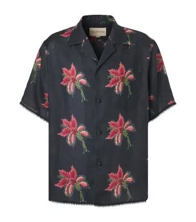 Valentino Floral lace-trimmed linen bowling shirt | Thumbnail 1 Valentino Floral lace-trimmed linen bowling shirt | Thumbnail 1