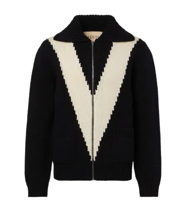 Intarsia virgin wool zip-up cardigan