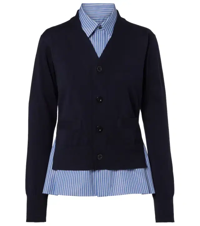 Layered striped cotton cardigan