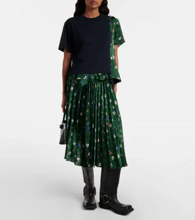 Sacai Floral plissé satin midi skirt | Thumbnail 4
