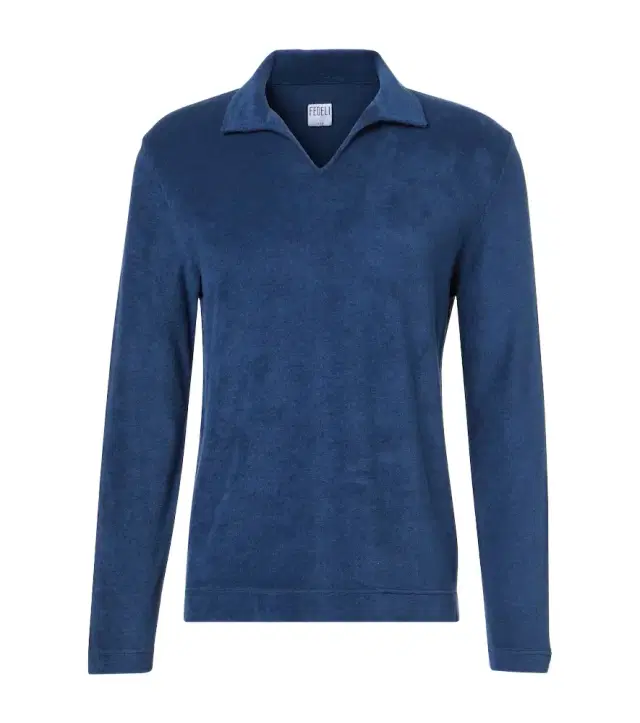Cotton terry polo sweater
