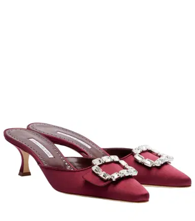Manolo Blahnik Mayjou 50 crystal-embellished satin mules | Thumbnail 1 Manolo Blahnik Mayjou 50 crystal-embellished satin mules | Thumbnail 1