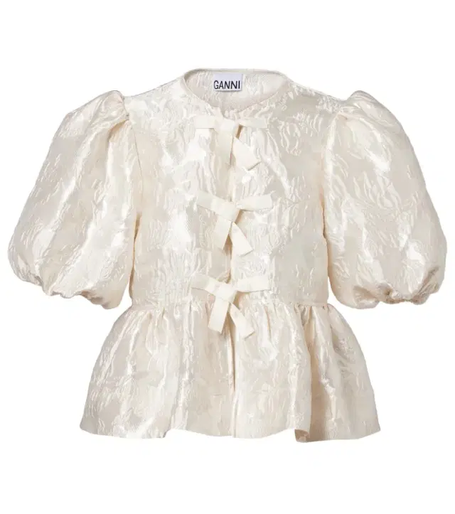 Ganni Peplum satin jacquard blouse