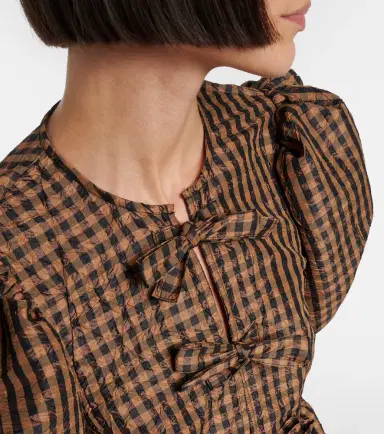 Ganni Bow-detail checked peplum blouse | Thumbnail 4