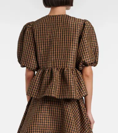 Ganni Bow-detail checked peplum blouse | Thumbnail 5