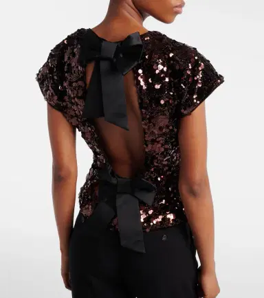 Ganni Bow-detail sequined open-back top | Thumbnail 2