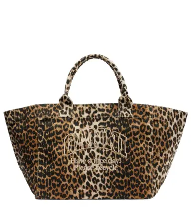 Ganni Large leopard-print canvas tote bag | Thumbnail 1 Ganni Large leopard-print canvas tote bag | Thumbnail 1