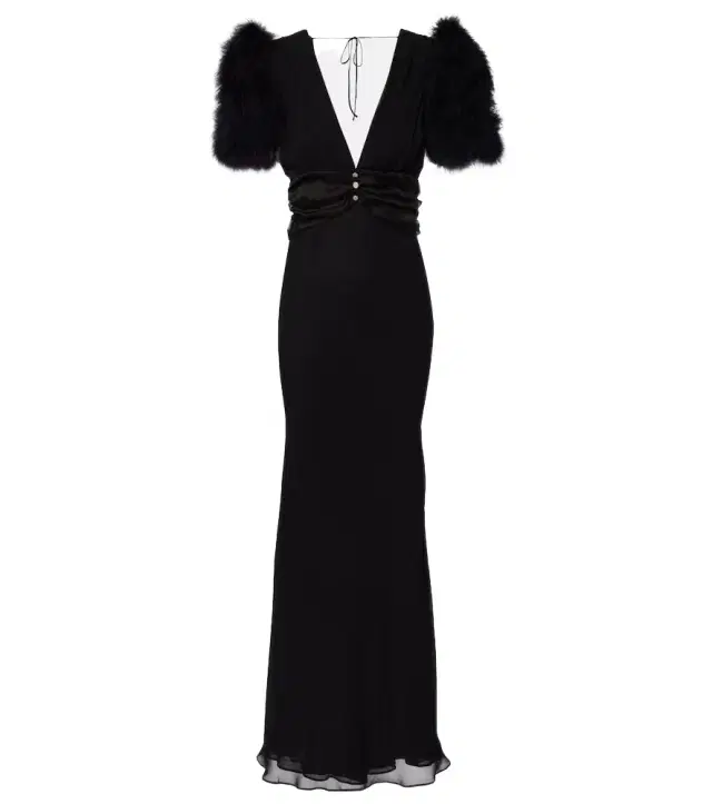 Feather-trimmed silk georgette gown