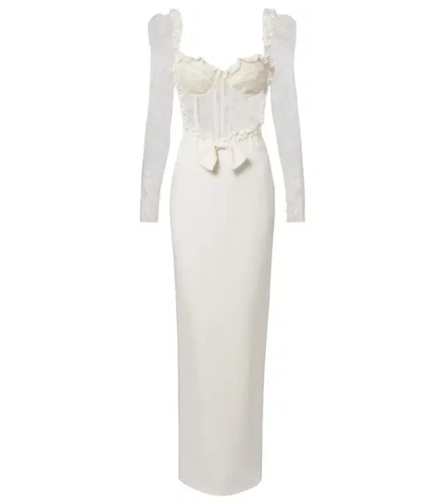 Bow-detail lace-trimmed cady gown