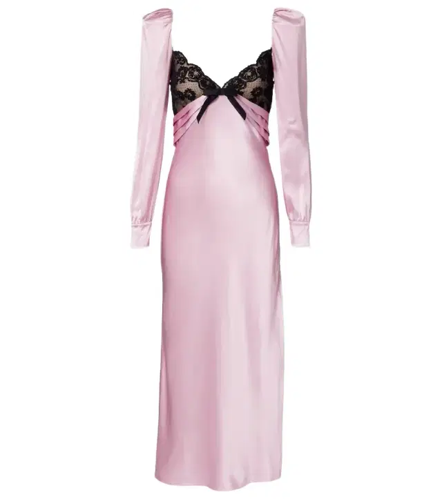 Lace-trimmed silk satin midi dress