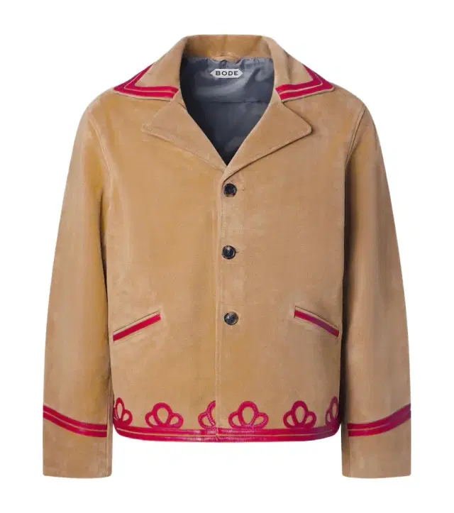 Trefoil leather-trimmed suede jacket