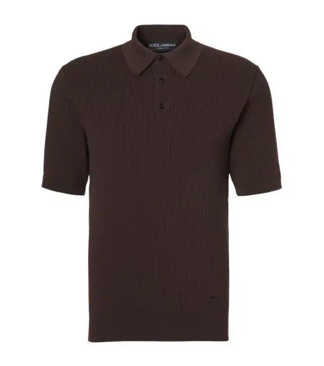 Ribbed-knit cotton polo sweater
