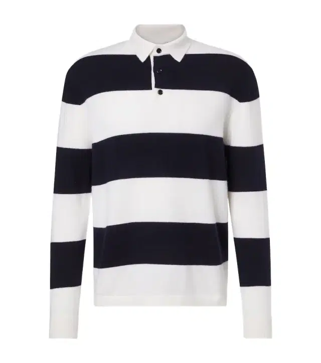 Allude Striped wool and cashmere polo sweater